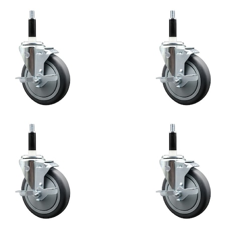 Service Caster 5'' SS Thermoplastic Rubber Swivel 7/8'' Expanding Stem Caster Set with Brake, 4PK SCC-SSEX20S514-TPRB-TLB-78-4